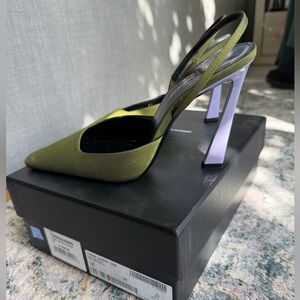 Saint Laurent blade Olive and Purple Slingback pumps